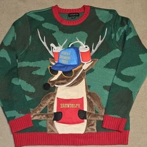 BLIZZARD BAY UGLY CHRISTMAS SWEATER BREWDOLPH CAMO MENS LARGE EUC